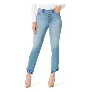 NWT Sofia Vergara Jeans Womens Leslie High Rise Slim Straight Frayed Tulip Hem
